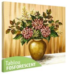 Tablou fosforescent Dalii in vaza de lut 80 cm x 80 cm
