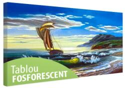 Tablou fosforescent Barca cu panze in mare 40 cm x 20 cm