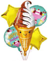 IDei Aranjament baloane tematica Happy Birthday, forma inghetata, set 5 bucati