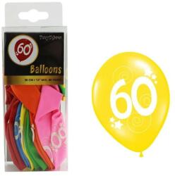 Funny Fashion Set 12 baloane aniversare cu imprimeu 60, latex, mix de culori