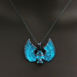Procart Colier cu pandantiv Skeleton Wings luminescent, inoxidabil, 50 cm Albastru