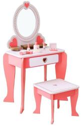 Procart Set masa de toaleta pentru fetite, 92x34x49 cm, scaun si oglinda, accesorii par si machiaj, lemn roz