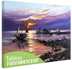 Tablou fosforescent Barca cu panze la malul apei 120 cm x 80 cm