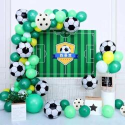 Procart Kit aranjament baloane, tematica fotbal, fundal canvas, latex, folie de aluminiu, 63 piese