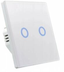 masterLED Intrerupator touch dublu, panou sticla securizata, incastrabil, LED indicator, alb