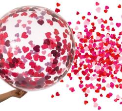 Procart Balon transparent confetti inimioare rosii, diametru 18 inch, latex