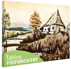 Tablou fosforescent Casa de pe malul raului 60 cm x 40 cm