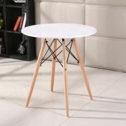 Procart Masa rotunda, stil scandinav, picioare din lemn, diametru 80 cm, alb