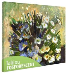 Tablou fosforescent Flori albe si albastre 60 cm x 60 cm