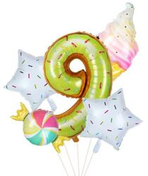 IDei Balon folie gigant cifra 9, inaltime 80 cm, decor candy party, aranjament 5 baloane