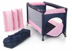 Est Kindercare összecsukható utazóágy, matrac, hordozótáska, cipzáros bejárat a gyermekek számára, mosható anyag, fékezhető kerekek, rózsaszín/szürke (rozmol)