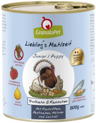 GranataPet Granatapet Liebling's Mahlzeit 6 x 800 g - Puppy/Junior Curcan și iepure cu cartofi, păstârnac ulei de somon