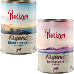 Purizon Purizon Organic 6 x 400 g - Pachet mixt: 3 Rață și pui cu dovlecel, Somon spanac
