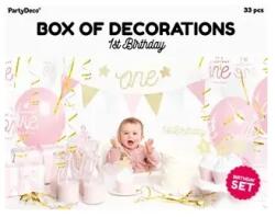 Parti dekorációs készlet - 1. születésnap, rózsaszín-arany