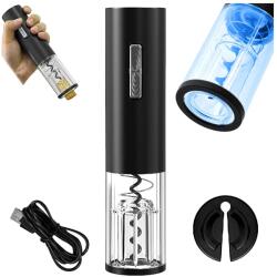 VERK GROUP Elektromos dugóhúzó bornyitó LED fénnyel, USB, 19.5cm X 4.5cm, fekete szín