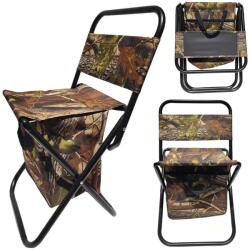 VERK GROUP Összecsukható horgász- kemping- túra szék háttámlával, hűtőtáskával, 56x39 cm, erdő minta