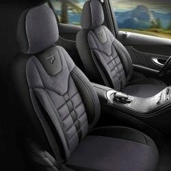 Panda Set Huse Scaune Auto pentru Audi A4 - Panda Toronto, tip Alcantara, cu fermoare pentru bancheta rabatabila, negru gri, 11 piese