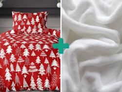  2x lenjerie de pat de flanel rosi CHRISTMAS TREES + cearceaf microplus SOFT 180x200 cm alb Lenjerie de pat