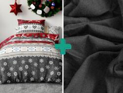  2x lenjerie de pat de flanel REN DE CRACIUN rosu + cearceaf jersey EXCLUSIV gri inchis 180 x 200 cm Lenjerie de pat