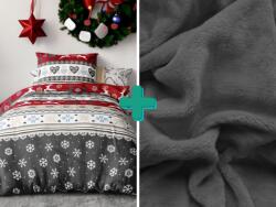  Lenjerie de pat flanel CHRISTMAS DEER rosu + cearceaf microplus SOFT 90x200 cm gri inchis Lenjerie de pat