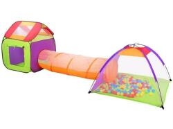 Kruzzel Loc de joaca copii, format XXL, 2 corturi, tunel de legatura, 200 bile colorate, husa, 375 cm