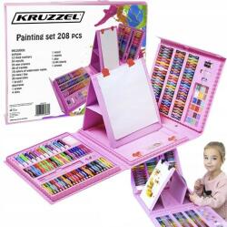 Kruzzel Set tabla desenat pentru copii, 208 piese, markere, creioane, acuarele, accesorii, multicolor