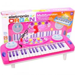 MalPlay Orga electronica cu microfon pentru copii, lumini, picioare anti-alunecare, plastic, roz Instrument muzical de jucarie