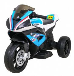 Motocicleta electrica BMW, sport, 12V/4, 5Ah, roti plastic, lumina LED, scaun piele, muzica, greutate suportata 30 kg, albastru