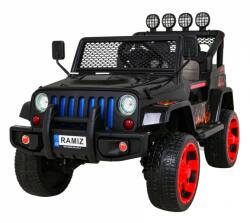 Masinuta electrica Jeep Raptor Drifter 4x4, roti spuma EVA, 4 motoare, 2 locuri, Bluetooth, negru, flacari