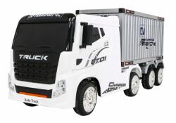 Camion container cu semiremorca, 12V, roti spuma EVA, lumini LED fata, melodii, USB, 175x49x76cm