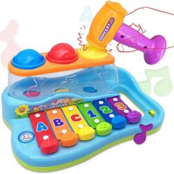 MalPlay Pian interactiv, chimvale multicolor cu ciocan, mingi efecte sonore, cifre si litere Instrument muzical de jucarie