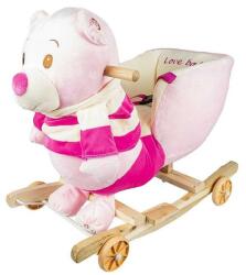  Balansoar bebelusi, fotoliu din plus, model Ursulet roz, cu roti basculante, centura, sunete muzicale Balansoar calut