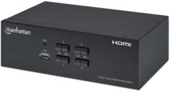 Manhattan Switch Manhattan HDMI KVM Switch 4-Port, 4K@30Hz, USB-A/3.5mm Audio/Mic Connections, Cables included, Audio Support, Control 4x computers from one pc/mouse/screen, USB Powered, Black, Three Year Warra