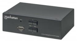 Manhattan Switch Manhattan DisplayPort 1.2 KVM Switch 2-Port, 4K@60Hz, USB-A/3.5mm Audio/Mic Connections, Cables included, Audio Support, Control 2x computers from one pc/mouse/screen, USB Powered, Black, Three