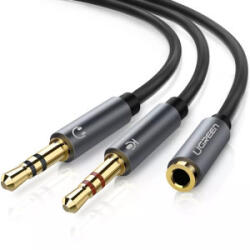 UGREEN Cablu audio Ugreen AV140, 2x Jack 3.5 mm Male - Jack 3.5 mm Female, 0.2m, negru-gri (20899)