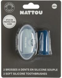 Nattou Baby Toothbrush periuta de dinti pentru deget pentru copii cu sac Petrol Blue / Aqua Blue 2 buc