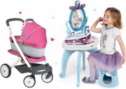 Smoby Masă cosmetică Frozen cu scaun Smoby și cu cărucior retro Maxi Cosi&Quinny 3în1 (SM320233-16)