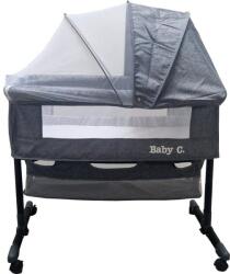 Baby Care Kiságy baba hintaszékké alakítható Baby Care Co-Sleeper, Rovarhálóval és tárolókosárral, Modern kialakítás, 4 kerék fékekkel, Méretek 85X95X50 cm, Matrac mellékelve, Alumínium váz, Gray Jeans (BCSLEEP