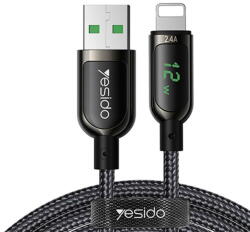 Yesido Cablu de Date USB la Lightning 2.4A, Display Digital , 1.2m - Yesido (CA-84) - Black (KF236937) - 24mag