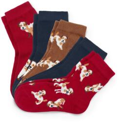 Tchibo 5 pár kisgyerek zokni 1 x sötétkék belekötött kutyamintával, 1x piros, belekötött kutyamintával, 1x sötétkék, 1x barna, 1x piros belekötött kutyamintával. 27-30