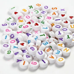 CCHOBBY Betű gyöngyök, fehér, kerek, színes betűk és számok, 200 db/csomag