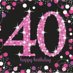Happy Birthday 40 Pink szalvéta 16 db-os 33x33 cm (DPA9900603) - mesesajandek