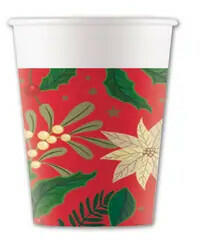 Karácsonyi Holly Poinsettia papír pohár 8 db-os 200 ml FSC (PNN95381) - mesesajandek