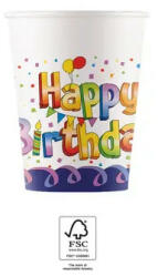 Happy Birthday Multicolor papír pohár 8 db-os 200 ml FSC (PNN93502) - mesesajandek