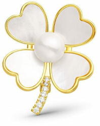  JwL Luxury Pearls Aranyozott gyöngy bross 2 az 1-ben négylevelű lóhere kristályokkal és gyöngyházzal JL0839