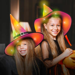 Family Halloween-i LED-es boszorkány kalap - színes, poliészter - 38 cm Family 58151 (58151)