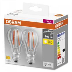 OSRAM 2 Becuri LED Osram Base Classic A, E27, 6.5W (60W), 806 lm, lumina calda (2700K), cu filament (000004099854064098) - shoppix