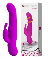 Pretty Love Vibrator Iepuras Mystic, 30 Moduri Vibratii, 7 Moduri Rotatii, Silicon, USB, Mov, 23.5 cm Vibrator