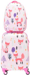 BONTOUR Kids rózsaszín rókás 4 kerekű gyerek bőrönd + hátizsák (140341-2-Fox)
