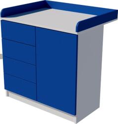 Tomi Duo 1 ajtós, 4 fiókos 90-es pelenkázó szekrény PUSH OPEN rendszerrel - Fehér/kék